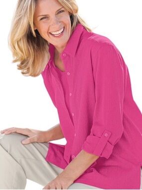 Appleseed's Bright Pink Button-Down Shirt ptp 19 1/2 will stretch